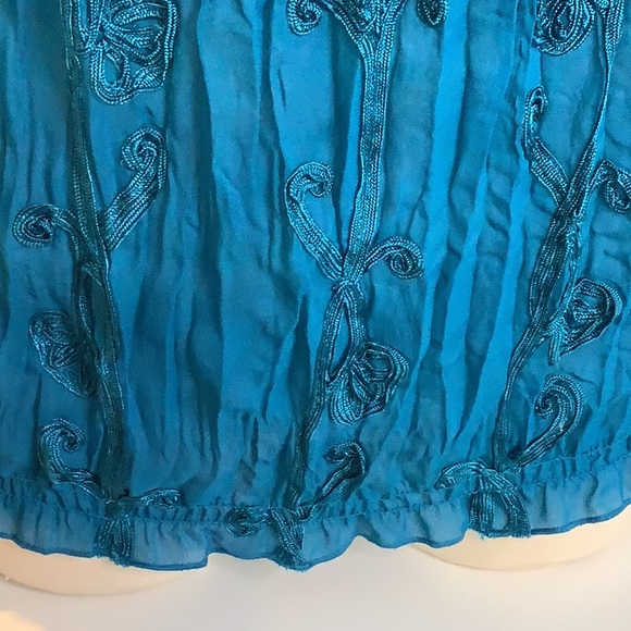 INC International Concepts On/Off Shoulder Gauze Pleated Embroidered Blouse Sz 6 - Picture 6 of 10